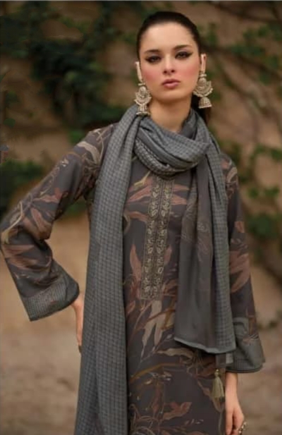 DIGITAL PRINTED UNSTITCHED PASHMINA SUIT WITH HANDWORK - Image 2