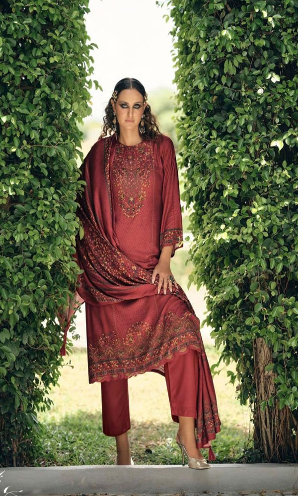 DIGITAL PRINTED UNSTITCHED PASHMINA SUIT WITH HAND WORK