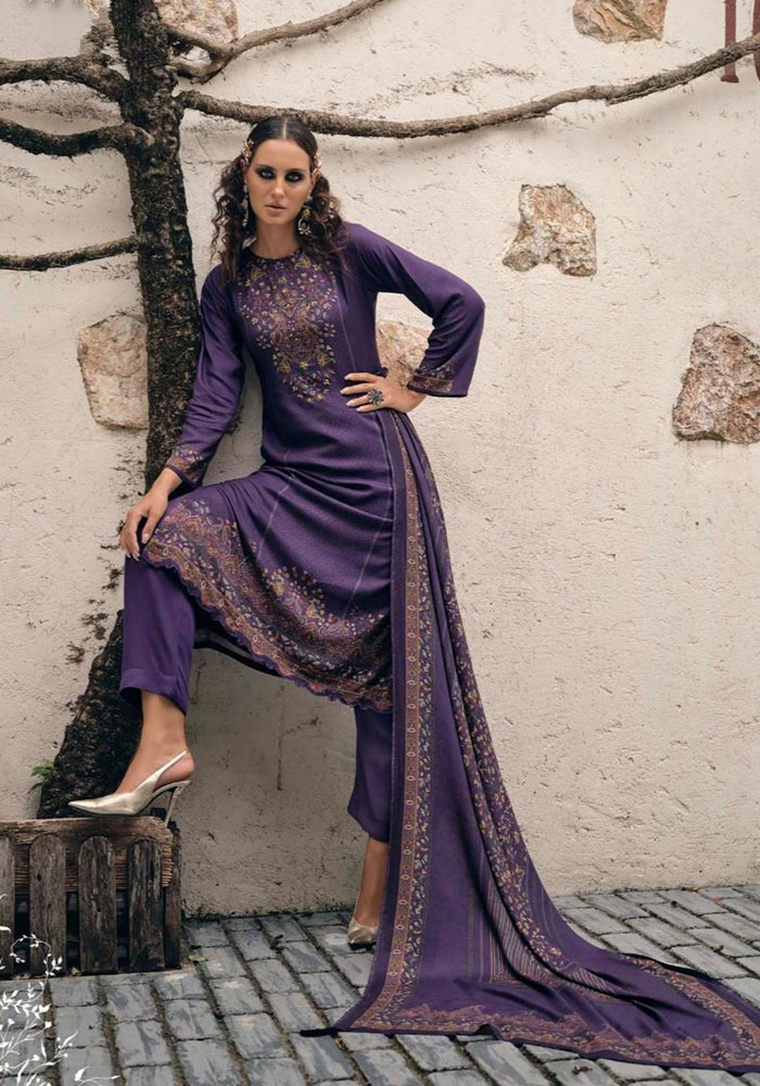 DIGITAL PRINTED UNSTITCHED PASHMINA SUIT WITH HAND WORK
