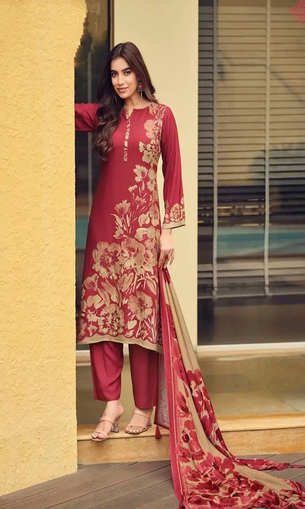 DIGITAL PRINTED UNSTITCHED PASHMINA SUIT WITH HAND WORK