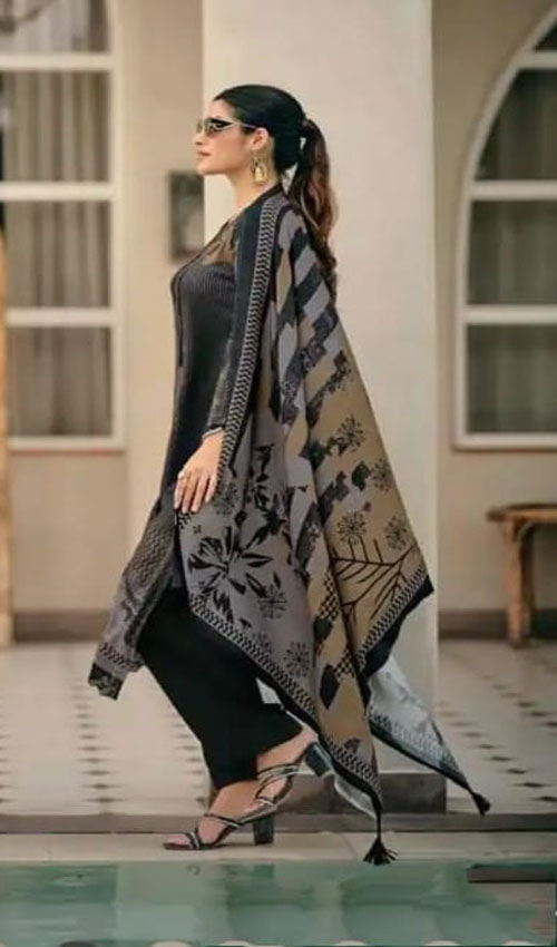 DIGITAL PRINTED UNSTITCHED PASHMINA SUIT WITH LACE WORK - Image 2