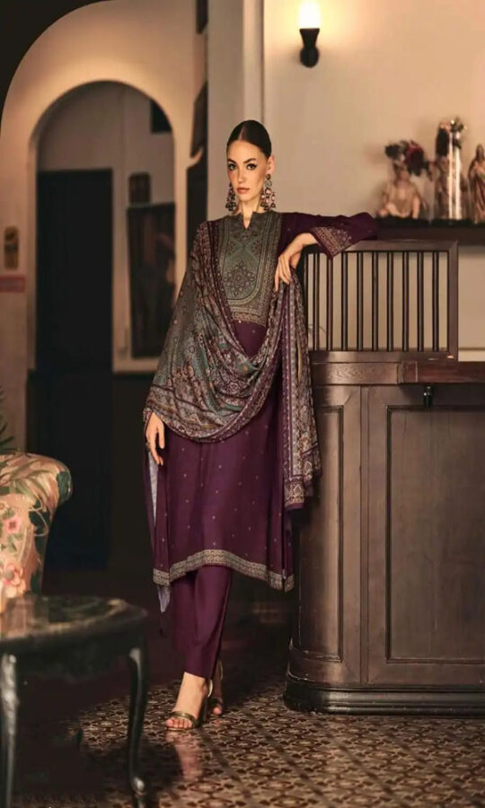 DIGITAL PRINTED UNSTITCHED PASHMINA SUIT WITH HAND WORK