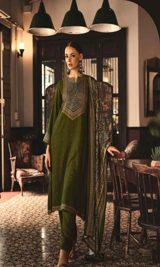 DIGITAL PRINTED UNSTITCHED PASHMINA SUIT WITH HAND WORK