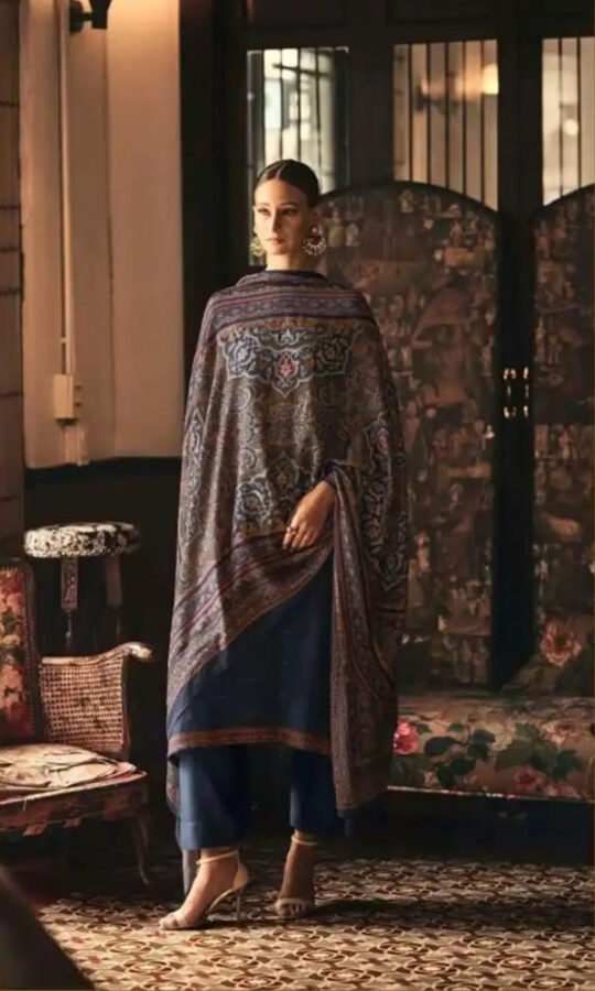 DIGITAL PRINTED UNSTITCHED PASHMINA SUIT WITH HAND WORK