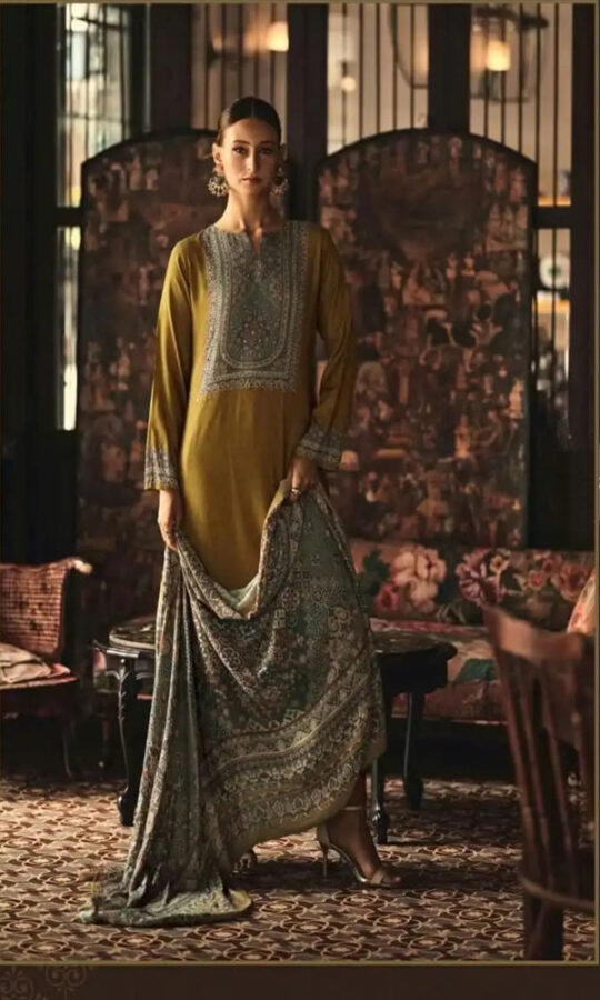 DIGITAL PRINTED UNSTITCHED PASHMINA SUIT WITH HAND WORK