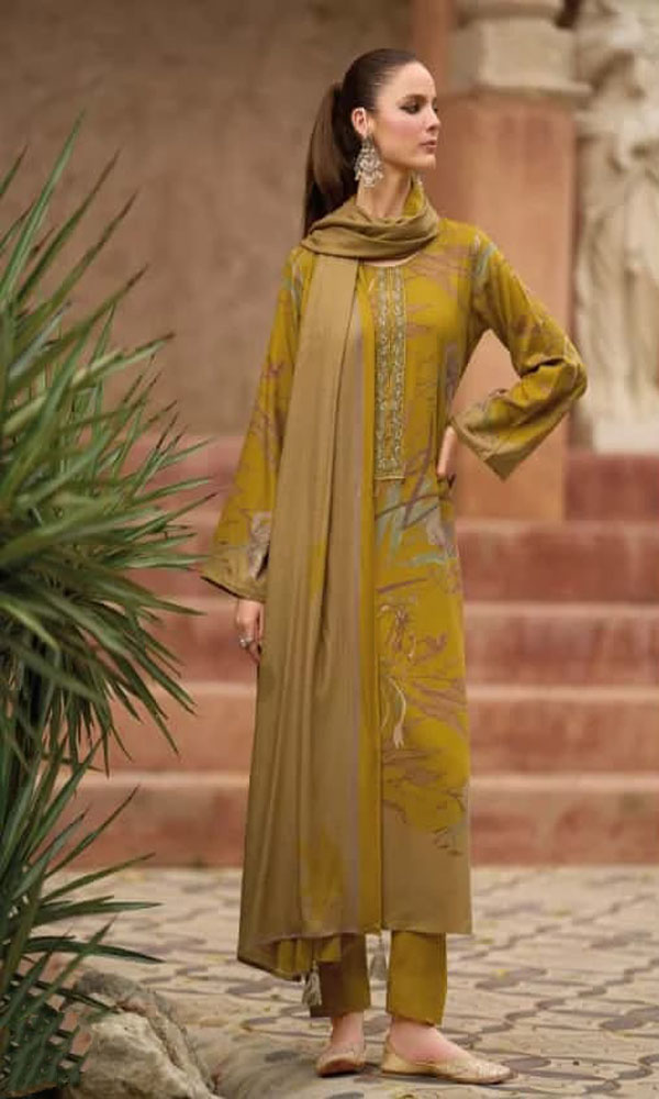 DIGITAL PRINTED UNSTITCHED PASHMINA SUIT WITH HAND WORK