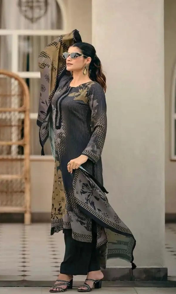 DIGITAL PRINTED UNSTITCHED PASHMINA SUIT WITH LACE WORK - Image 3