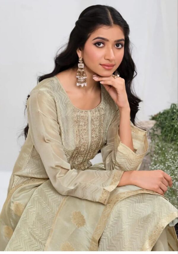SHIMMER SILK JACQUARD UNSTITCHED SUIT WITH EMBROIDERY - Image 2