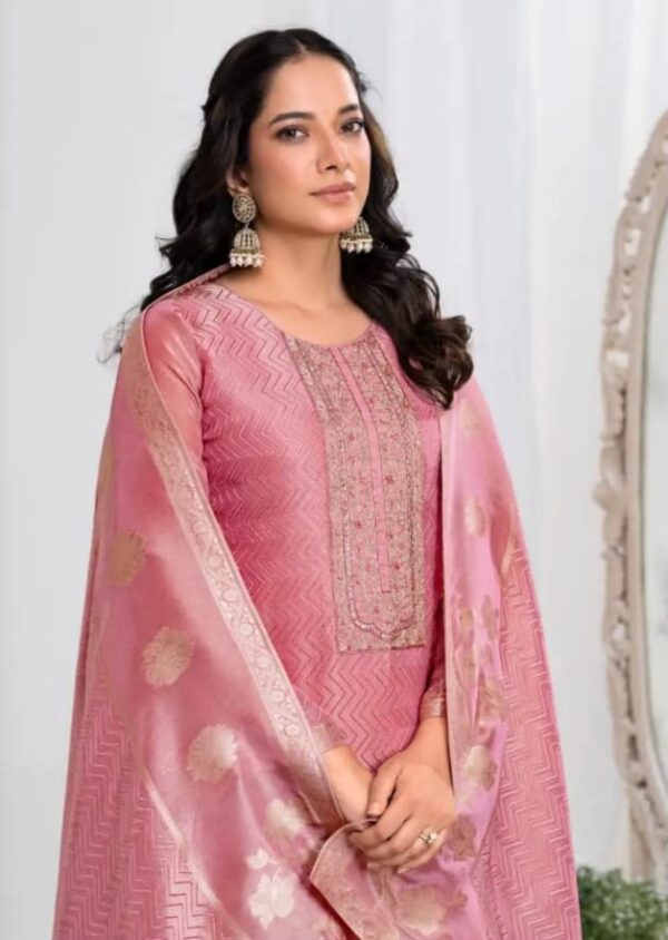 SHIMMER SILK JACQUARD UNSTITCHED SUIT WITH EMBROIDERY