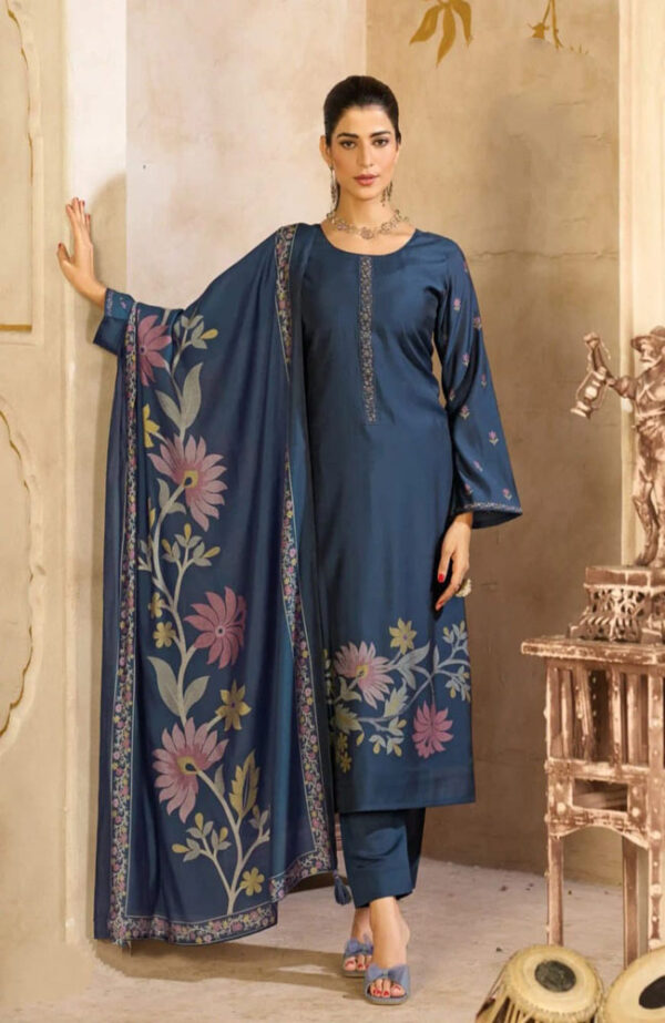 UNSTITCHED MUSLIN SILK SUIT WITH FOIL PRINT AND BEADS EMBROIDERY