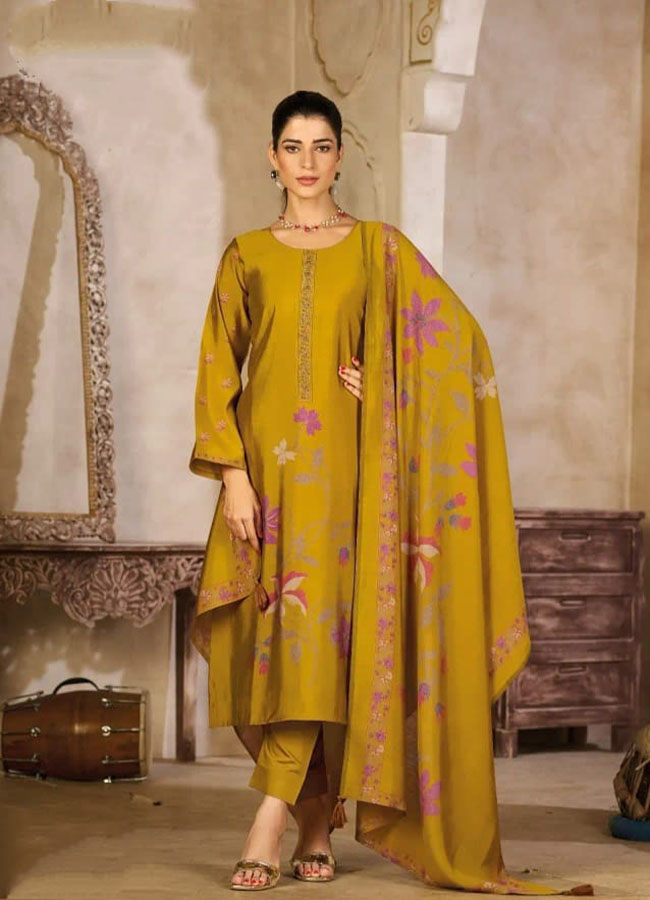 UNSTITCHED MUSLIN SILK SUIT WITH FOIL PRINT AND BEADS EMBROIDERY