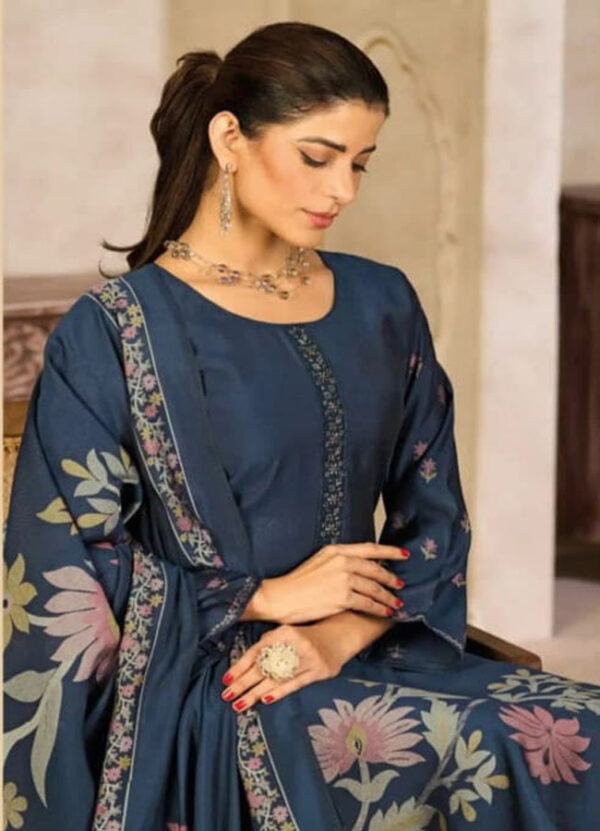 UNSTITCHED MUSLIN SILK SUIT WITH FOIL PRINT AND BEADS EMBROIDERY