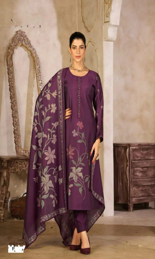UNSTITCHED MUSLIN SILK SUIT WITH FOIL PRINT AND BEADS EMBROIDERY