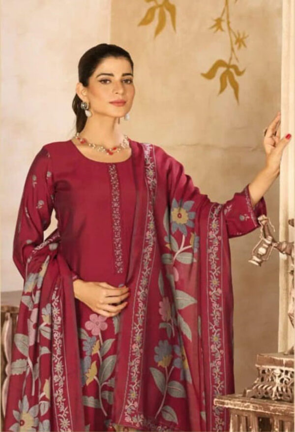 UNSTITCHED MUSLIN SILK SUIT WITH FOIL PRINT AND BEADS EMBROIDERY