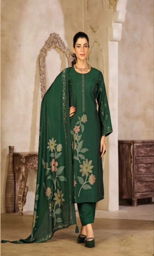 UNSTITCHED MUSLIN SILK SUIT WITH FOIL PRINT AND BEADS EMBROIDERY