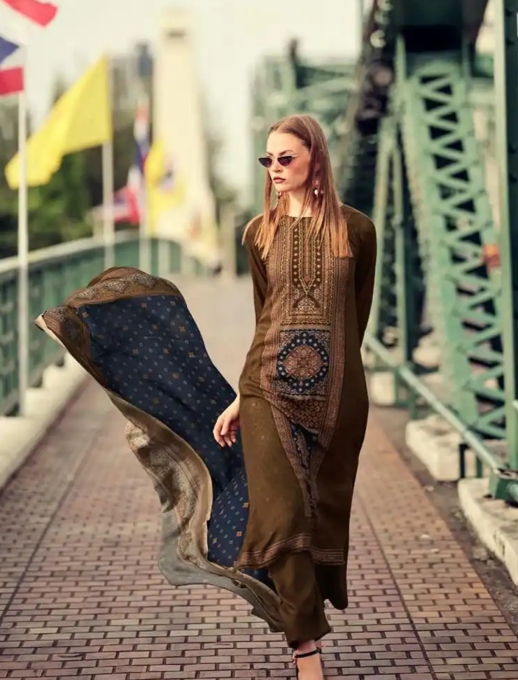 DIGITAL PRINTED UNSTITCHED PASHMINA SUIT WITH HAND WORK - Image 2