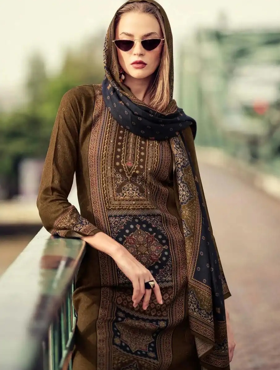 DIGITAL PRINTED UNSTITCHED PASHMINA SUIT WITH HAND WORK - Image 3