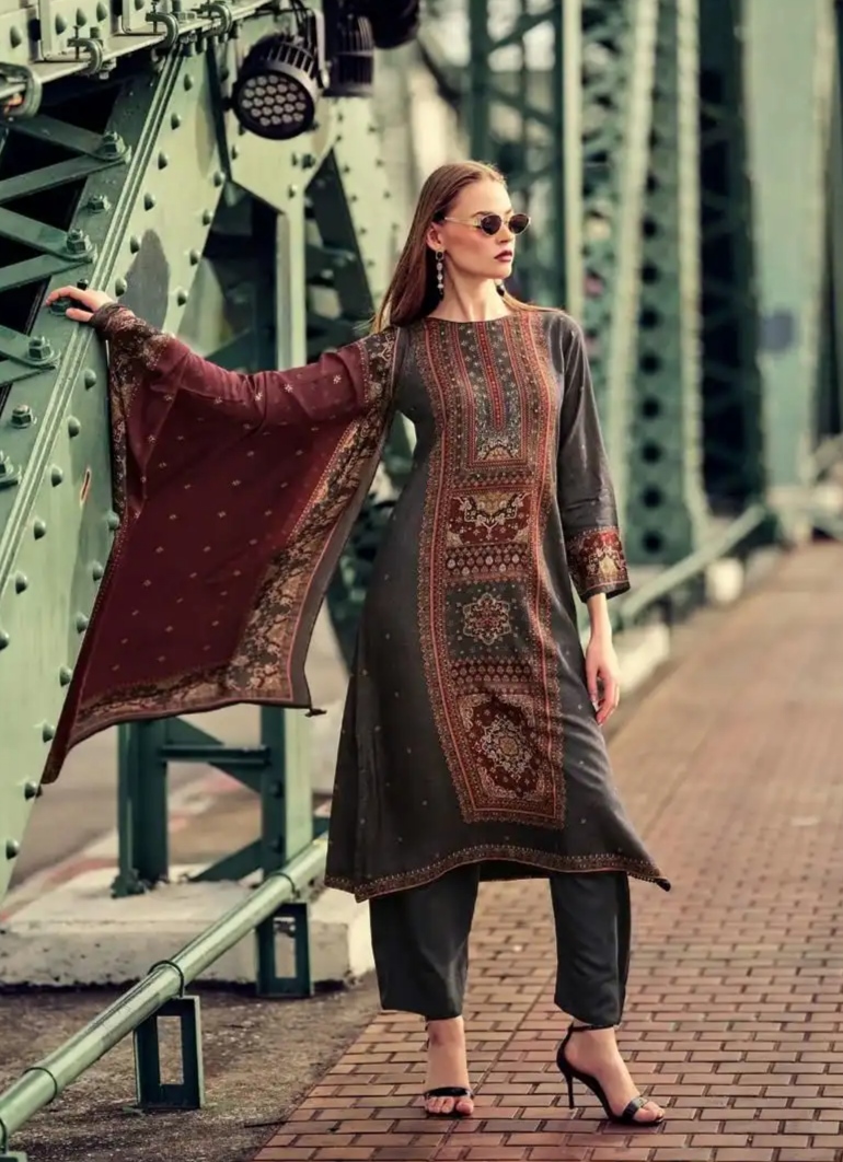 DIGITAL PRINTED UNSTITCHED PASHMINA SUIT WITH HAND WORK - Image 4