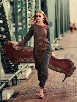 DIGITAL PRINTED UNSTITCHED PASHMINA SUIT WITH HAND WORK