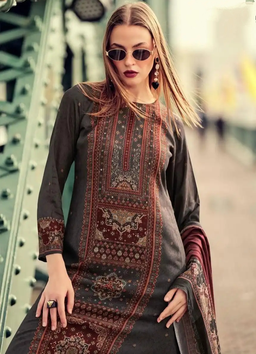 DIGITAL PRINTED UNSTITCHED PASHMINA SUIT WITH HAND WORK - Image 2