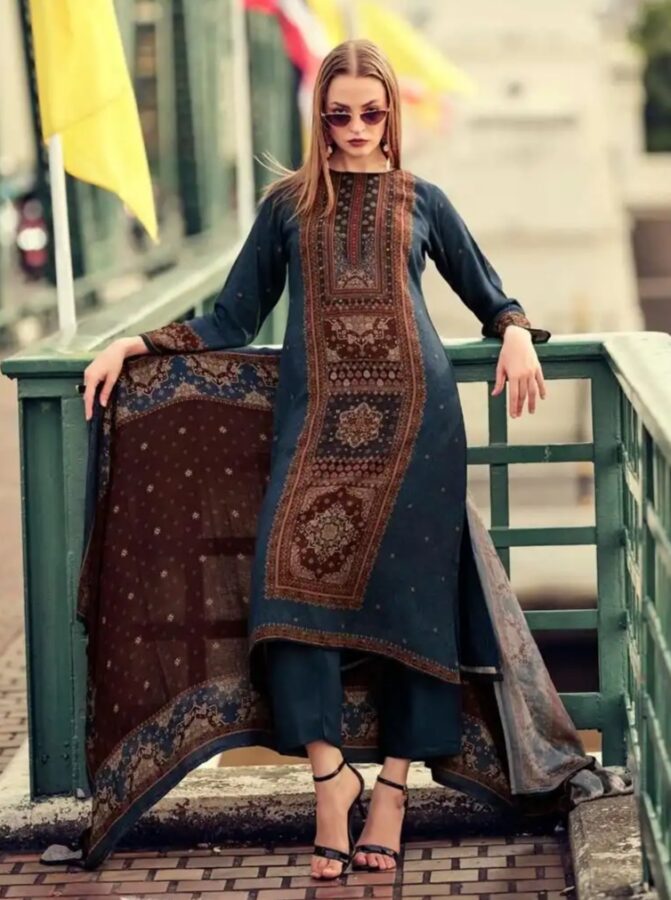 DIGITAL PRINTED UNSTITCHED PASHMINA SUIT WITH HAND WORK