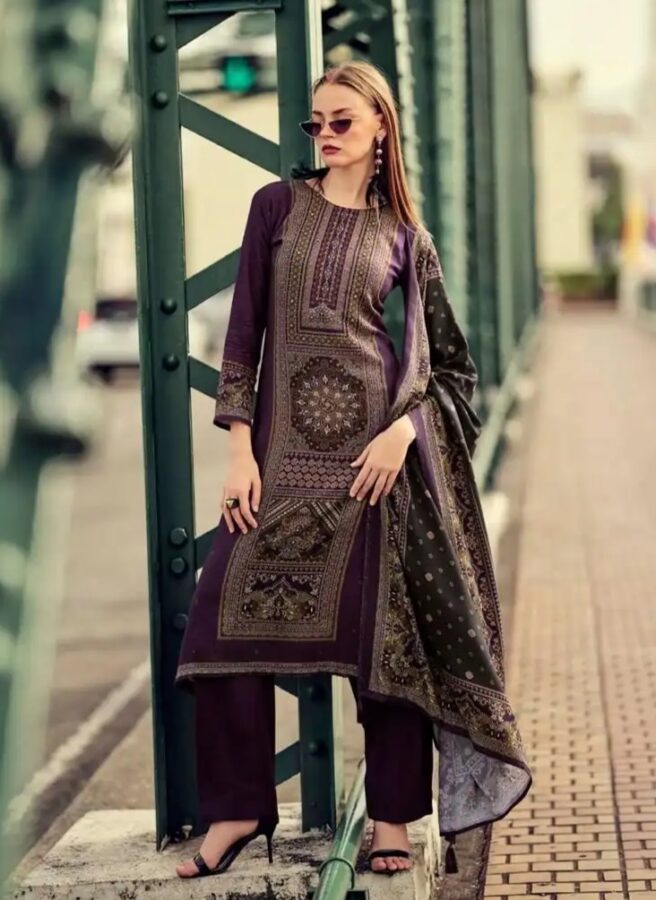 DIGITAL PRINTED UNSTITCHED PASHMINA SUIT WITH HAND WORK