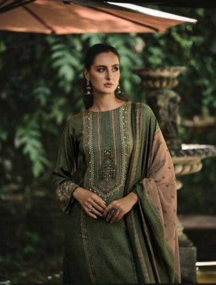 DIGITAL PRINTED UNSTITCHED PASHMINA SUIT WITH KHATLI WORK - Image 3