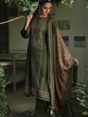 DIGITAL PRINTED UNSTITCHED PASHMINA SUIT WITH KHATLI WORK