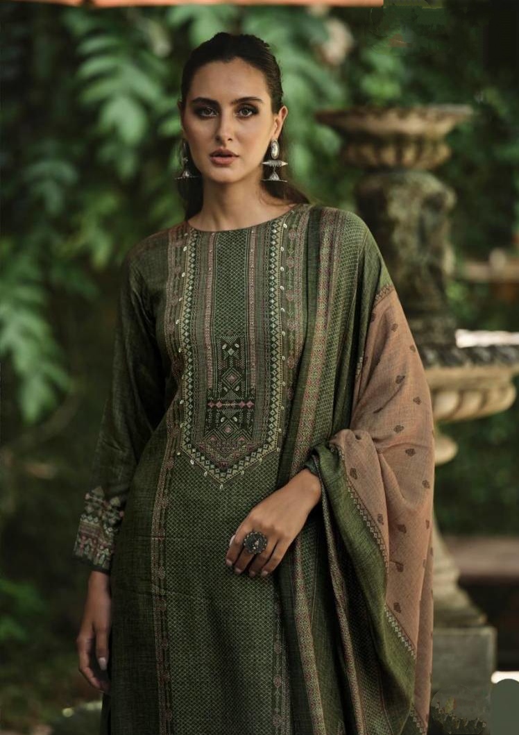 DIGITAL PRINTED UNSTITCHED PASHMINA SUIT WITH KHATLI WORK - Image 4