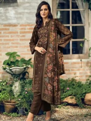 DIGITAL PRINTED UNSTITCHED PASHMINA SUIT WITH KHATLI WORK