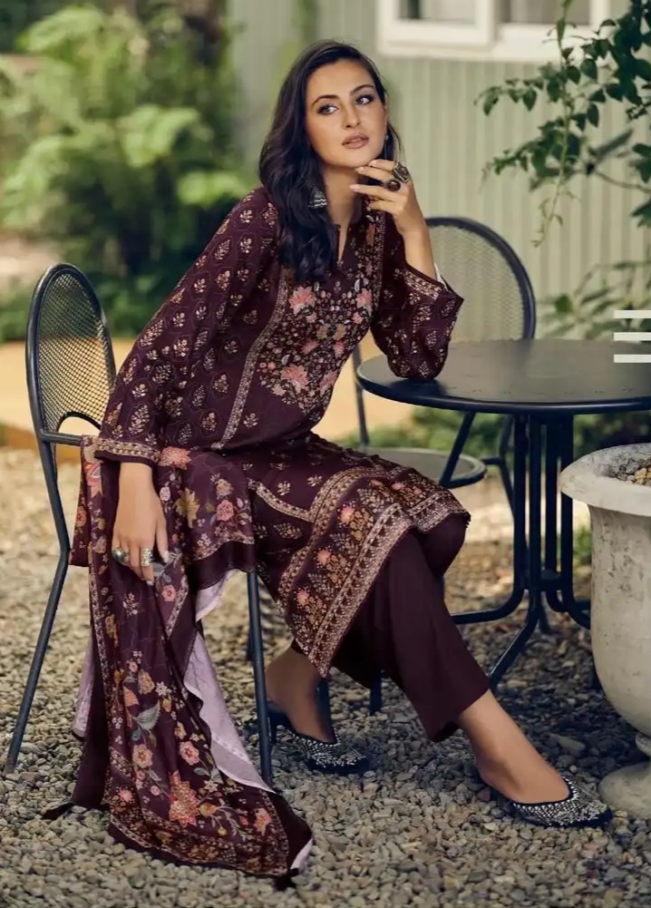 DIGITAL PRINTED UNSTITCHED PASHMINA SUIT WITH KHATLI WORK - Image 2