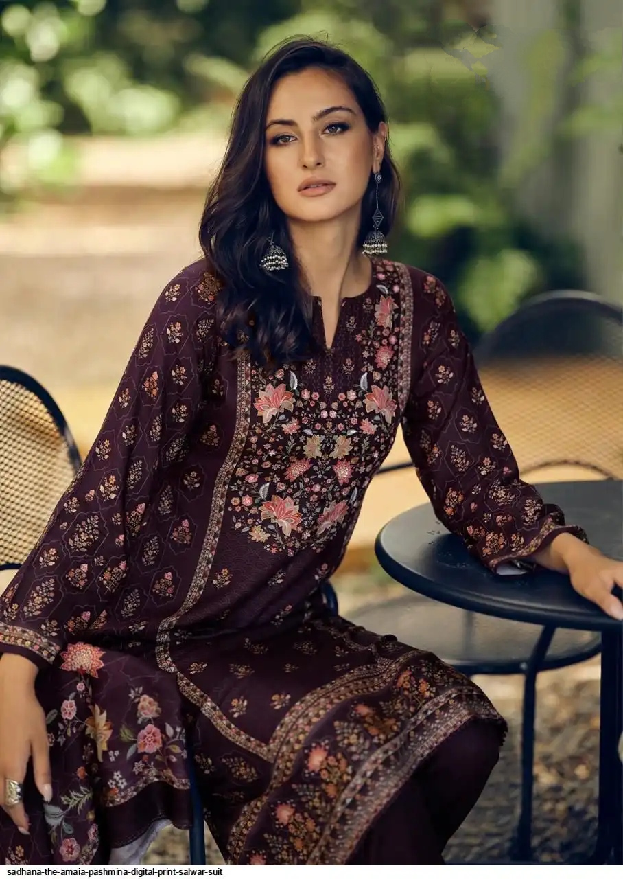 DIGITAL PRINTED UNSTITCHED PASHMINA SUIT WITH KHATLI WORK - Image 3