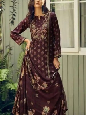 DIGITAL PRINTED UNSTITCHED PASHMINA SUIT WITH KHATLI WORK