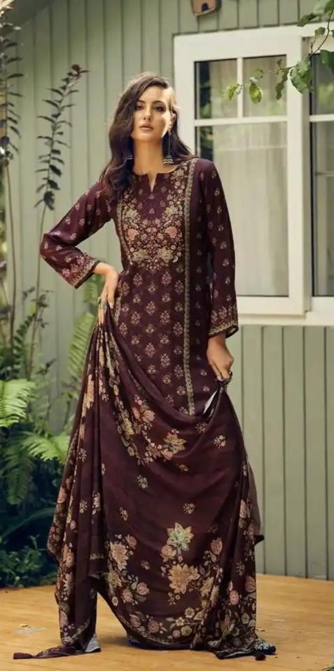 DIGITAL PRINTED UNSTITCHED PASHMINA SUIT WITH KHATLI WORK