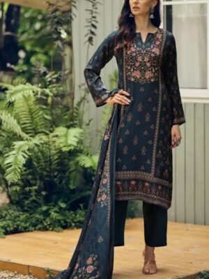 DIGITAL PRINTED UNSTITCHED PASHMINA SUIT WITH KHATLI WORK