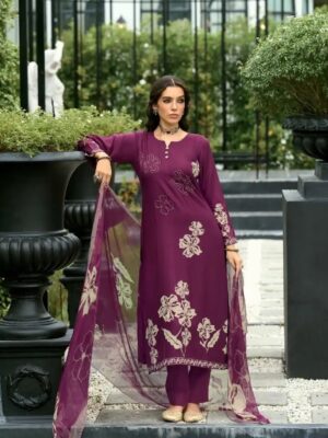 DIGITAL PRINTED UNSTITCHED PASHMINA SUIT WITH DELICATE HANDWORK