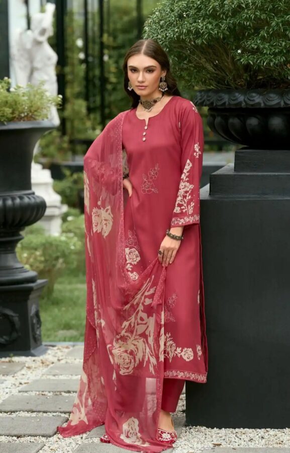 DIGITAL PRINTED UNSTITCHED PASHMINA SUIT WITH DELICATE HANDWORK