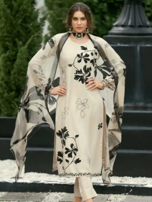 DIGITAL PRINTED UNSTITCHED PASHMINA SUIT WITH DELICATE HANDWORK