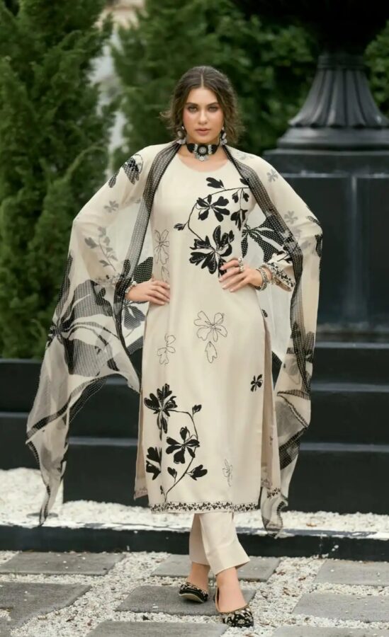 DIGITAL PRINTED UNSTITCHED PASHMINA SUIT WITH DELICATE HANDWORK