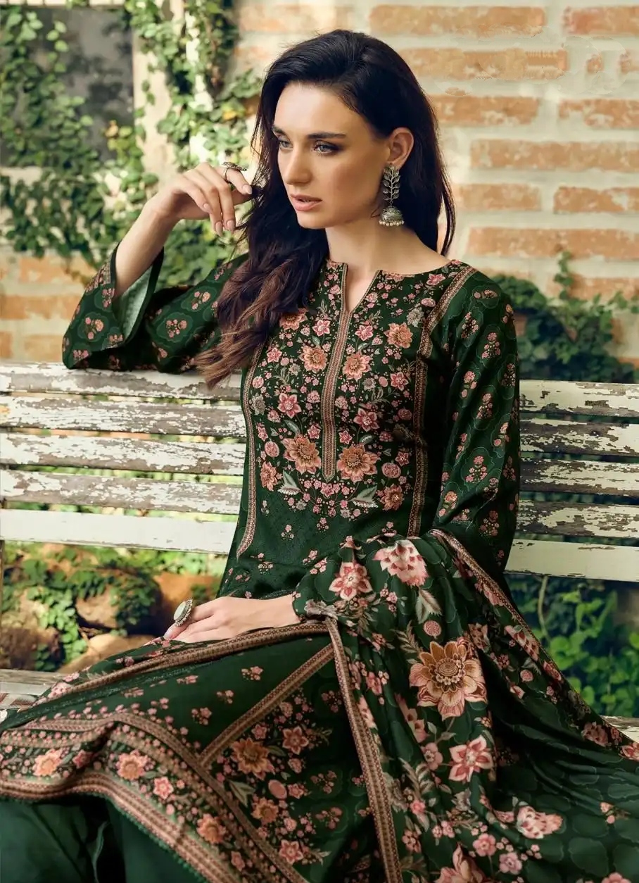 DIGITAL PRINTED UNSTITCHED PASHMINA SUIT WITH KHATLI WORK - Image 4