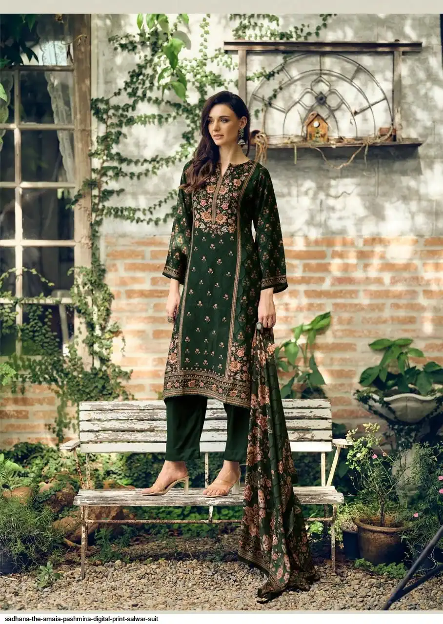 DIGITAL PRINTED UNSTITCHED PASHMINA SUIT WITH KHATLI WORK - Image 3