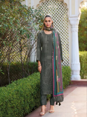 UNSTITCHED COTTON SILK DIGITAL FOIL PRINT SUIT WITH FANCY LASER CUT EMBROIDERY WORk