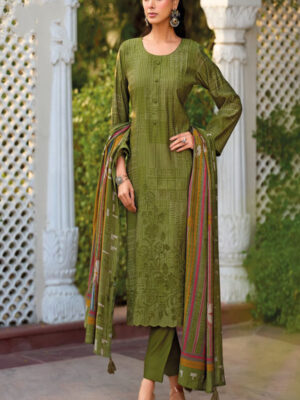 UNSTITCHED COTTON SILK DIGITAL FOIL PRINT SUIT WITH FANCY LASER CUT EMBROIDERY WORk