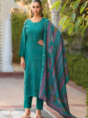 UNSTITCHED COTTON SILK DIGITAL FOIL PRINT SUIT WITH FANCY LASER CUT EMBROIDERY WORK
