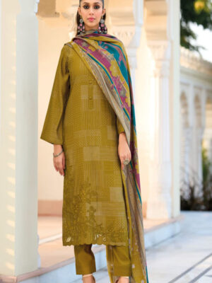 UNSTITCHED COTTON SILK DIGITAL FOIL PRINT SUIT WITH FANCY LASER CUT EMBROIDERY WORK