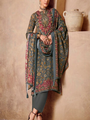 DIGITAL PRINTED MUSLIN SILK UNSTITCHED SUIT WITH HEAVY KHATLI WORK