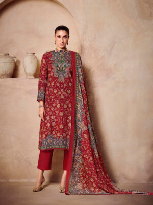 DIGITAL PRINTED MUSLIN SILK UNSTITCHED SUIT WITH HEAVY KHATLI WORK