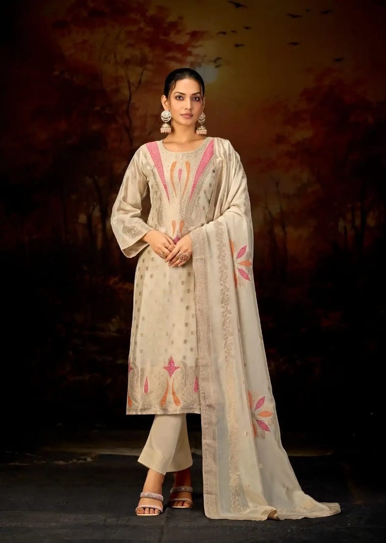 UNSTITCHED BANGLORY SILK JACQUARD SUIT WITH HANDWORK