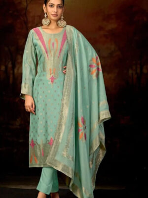 UNSTITCHED BANGLORY SILK JACQUARD SUIT WITH HANDWORK