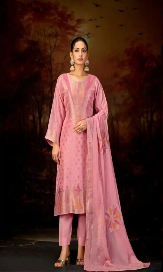 UNSTITCHED BANGLORY SILK JACQUARD SUIT WITH HANDWORK